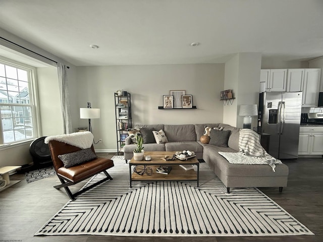 living room featuring dark wood-type flooring