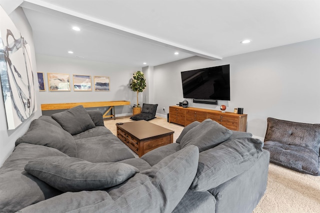 living room featuring light carpet