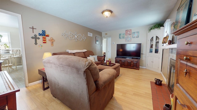 living room with light wood-type flooring