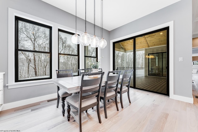 dining space with light hardwood / wood-style flooring