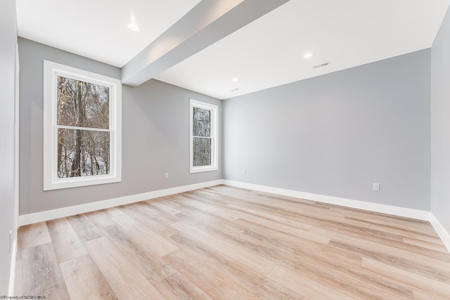 empty room with light wood-type flooring and plenty of natural light