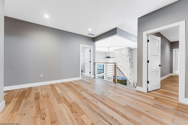 interior space featuring ceiling fan and light hardwood / wood-style floors