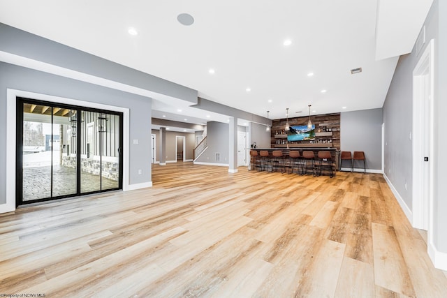 living room featuring light wood-type flooring