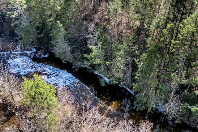 birds eye view of property with a view of trees