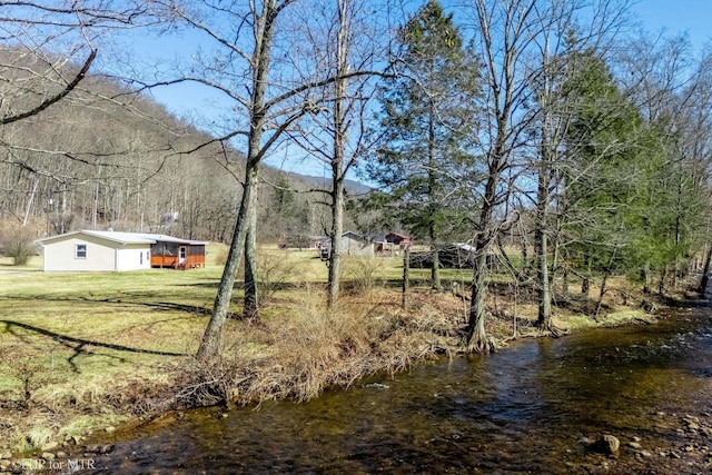 view of yard with a forest view