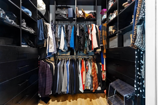 walk in closet with hardwood / wood-style flooring