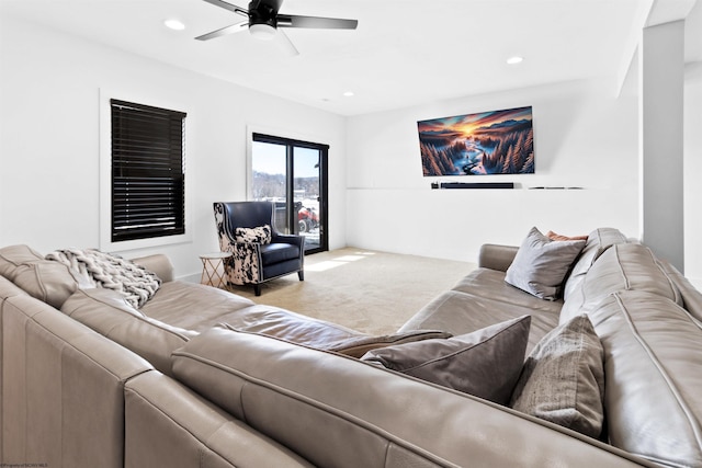 living room with ceiling fan