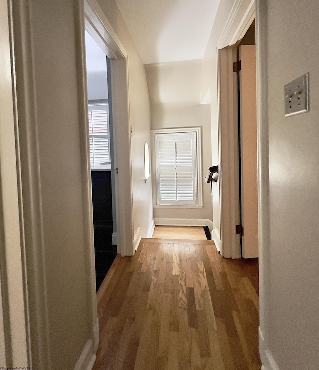 hallway with hardwood / wood-style floors