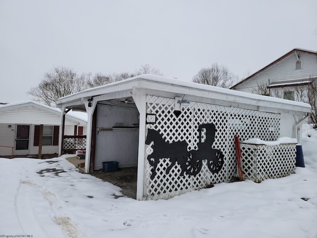 view of snow covered property