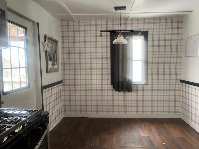 unfurnished dining area featuring dark hardwood / wood-style floors