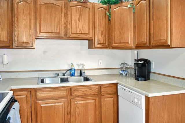 kitchen with white dishwasher, sink, and stove