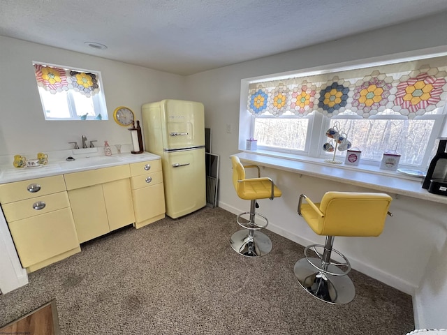 kitchen with carpet floors, sink, a textured ceiling, and plenty of natural light