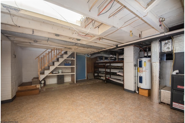 basement with water heater