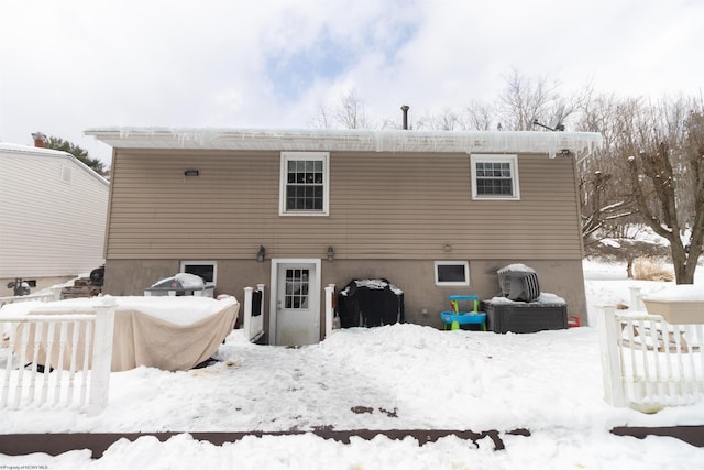 view of snow covered property