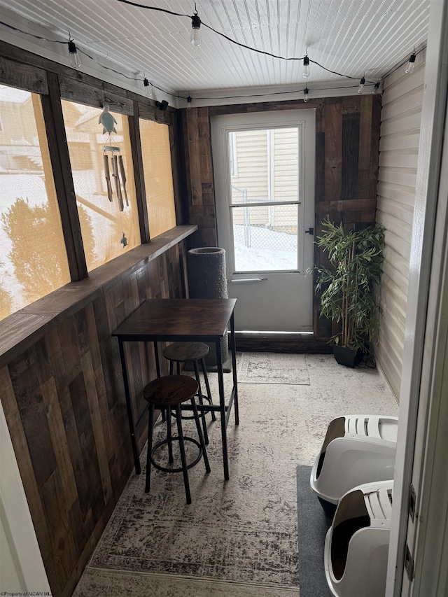 interior space with wood walls