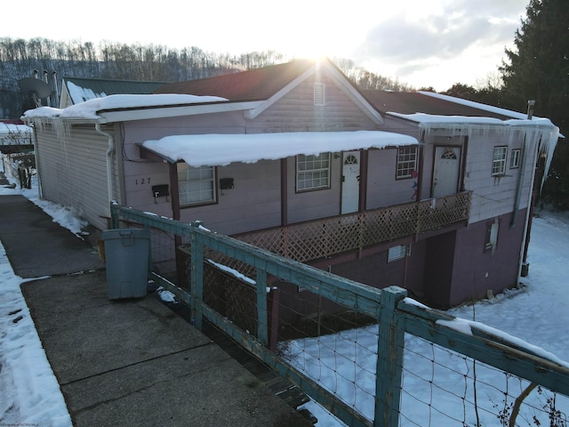 view of snow covered exterior