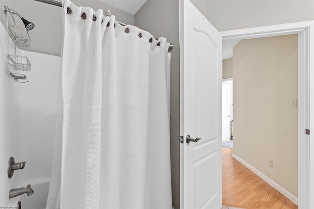 bathroom featuring wood-type flooring