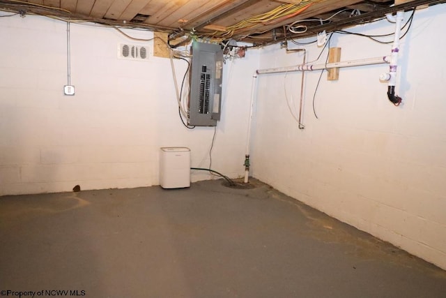 basement featuring electric panel