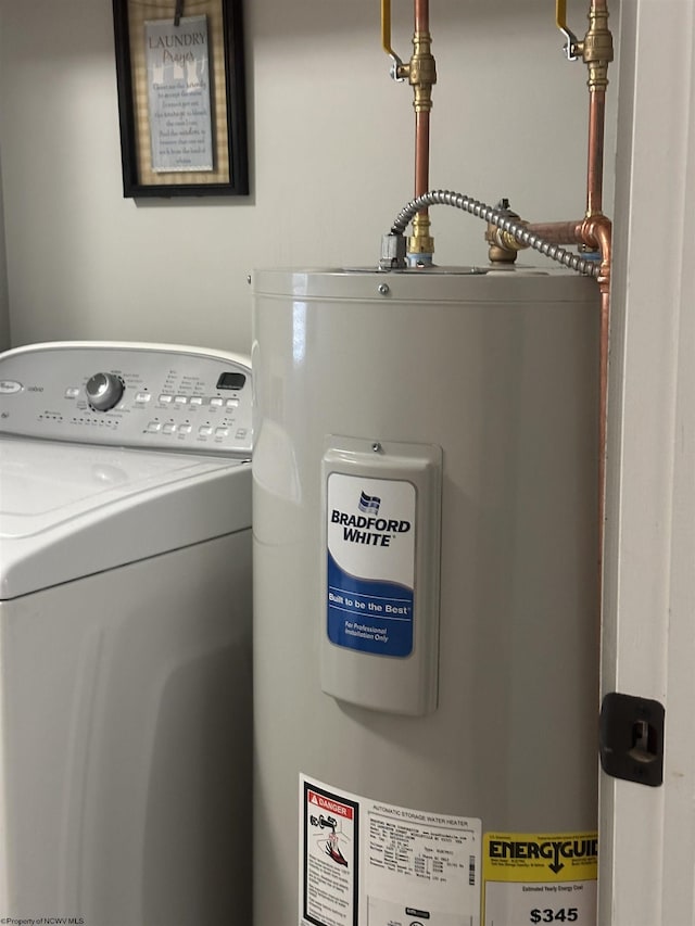 laundry room with water heater and washer / dryer