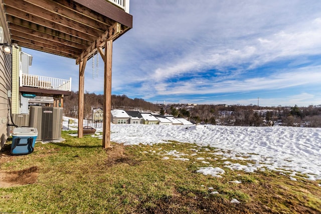 snowy yard with cooling unit