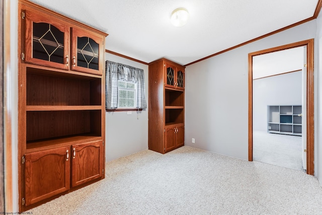 carpeted spare room featuring crown molding