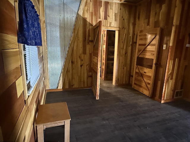 interior space with wooden walls