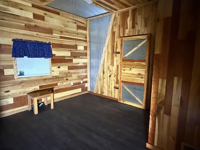 miscellaneous room featuring wooden ceiling and wooden walls