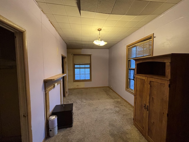 unfurnished living room with light colored carpet