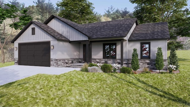 view of front of house featuring a garage and a front lawn