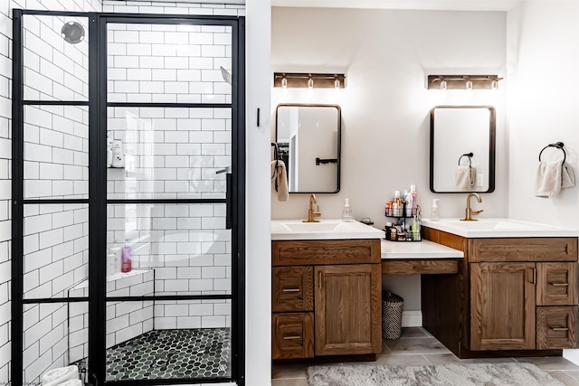 bathroom with vanity and an enclosed shower