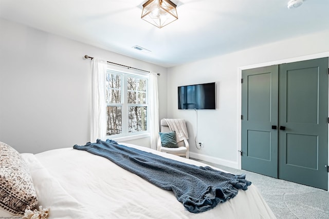 bedroom with a closet and carpet