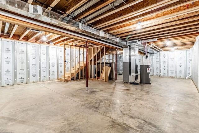 basement featuring heating unit