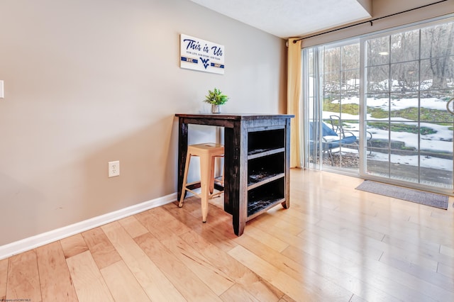 interior space with expansive windows and wood-type flooring