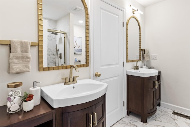 bathroom with vanity and walk in shower