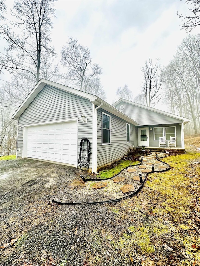 exterior space with a garage