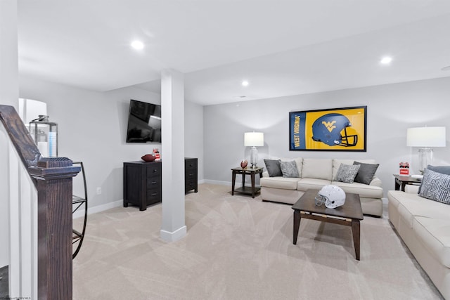 living room featuring light colored carpet