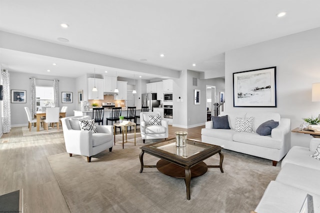 living room with light wood-type flooring