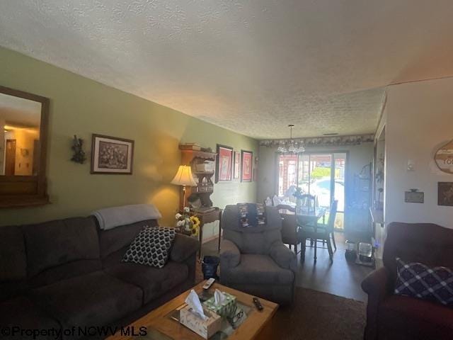 living room featuring a textured ceiling