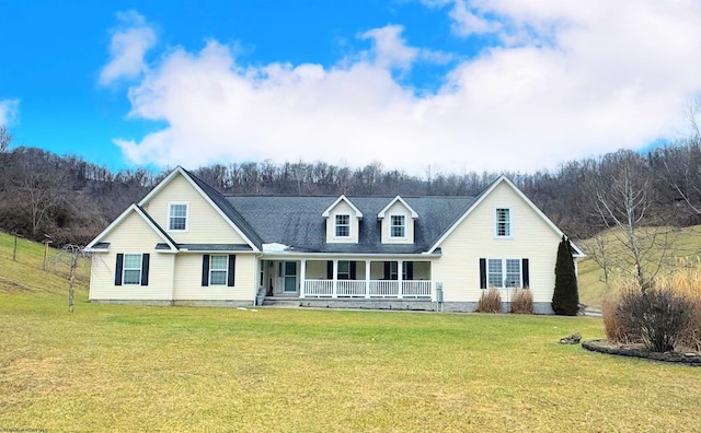 view of front of property featuring a porch and a front lawn