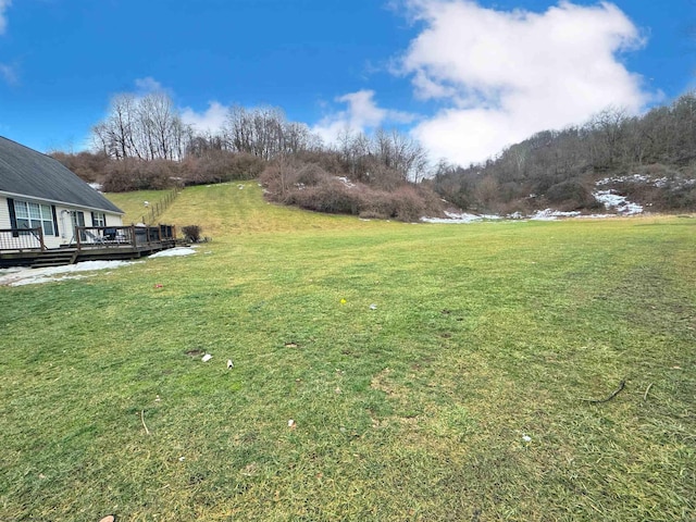 view of yard with a wooden deck