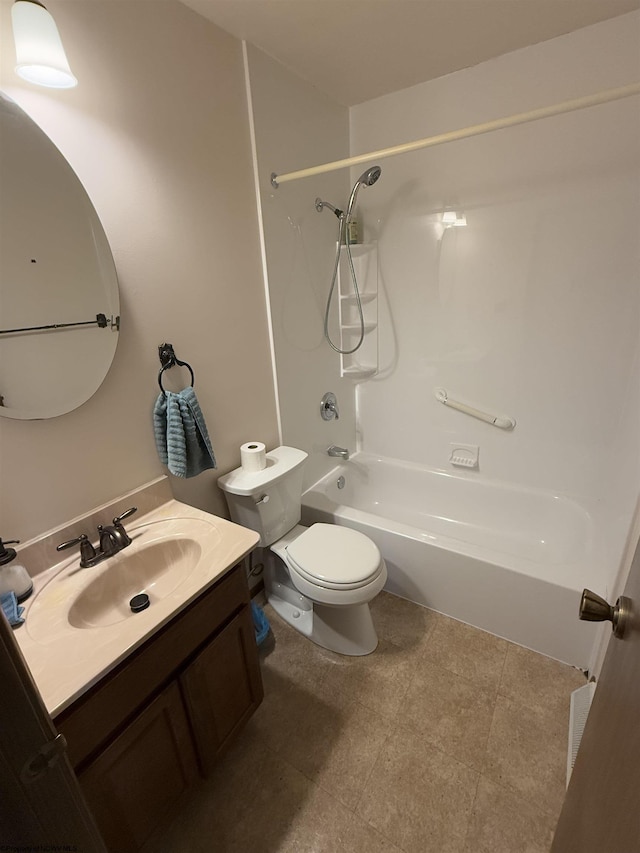 full bathroom with toilet, vanity, and bathtub / shower combination