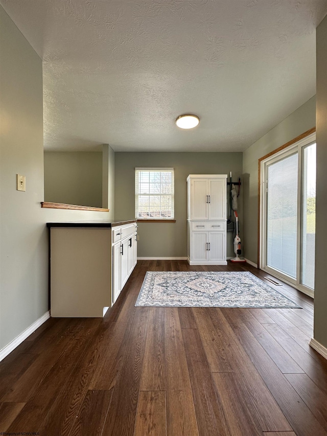 interior space featuring dark hardwood / wood-style floors and a textured ceiling