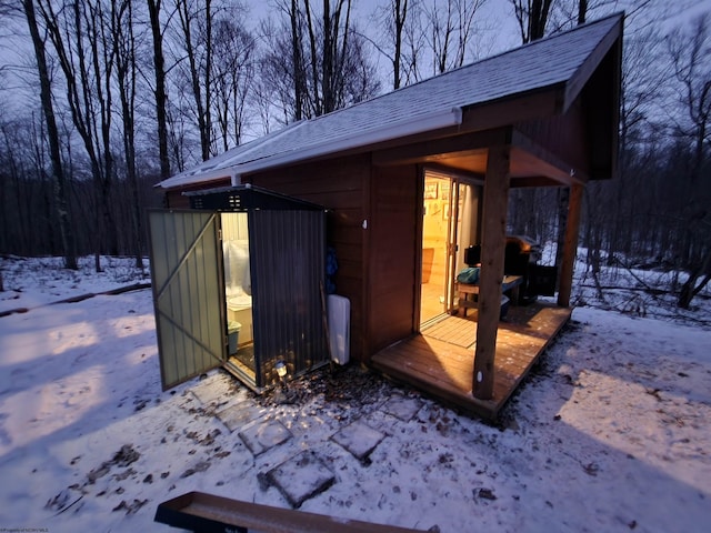 view of snow covered structure