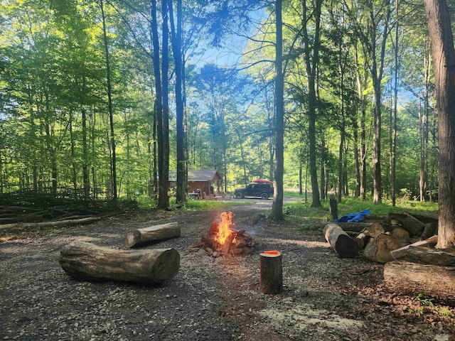 view of yard with an outdoor fire pit