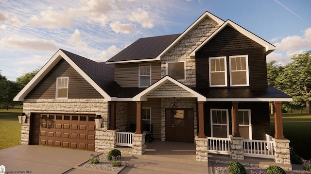 craftsman-style home with a garage and a porch