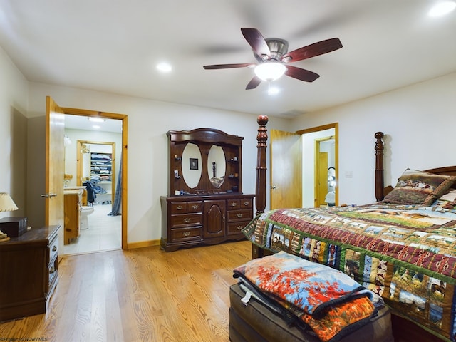 bedroom featuring ceiling fan and light hardwood / wood-style floors