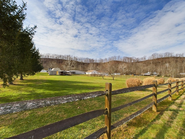 exterior space featuring a rural view and a lawn