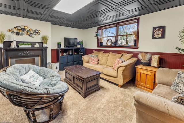 living room with light carpet