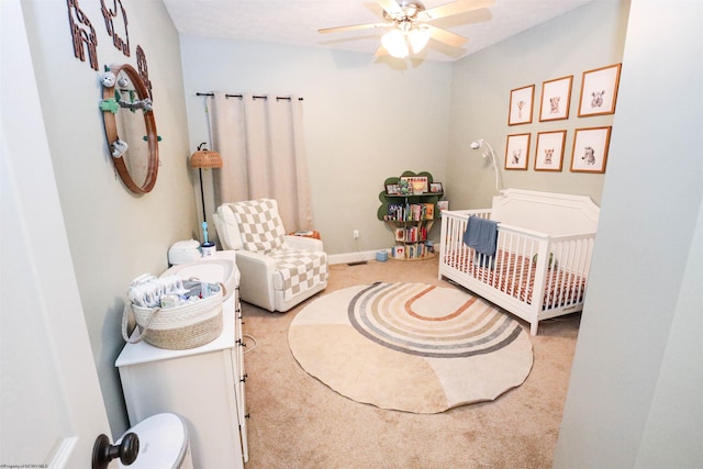 bedroom with carpet flooring and ceiling fan