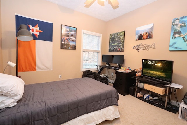 bedroom with carpet floors and ceiling fan